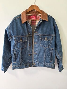 Vintage Marlboro Country Store Leather Collar Denim Jean Jacket